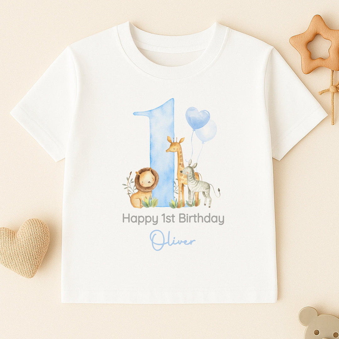 Personalised Blue Jungle Birthday T-shirt
