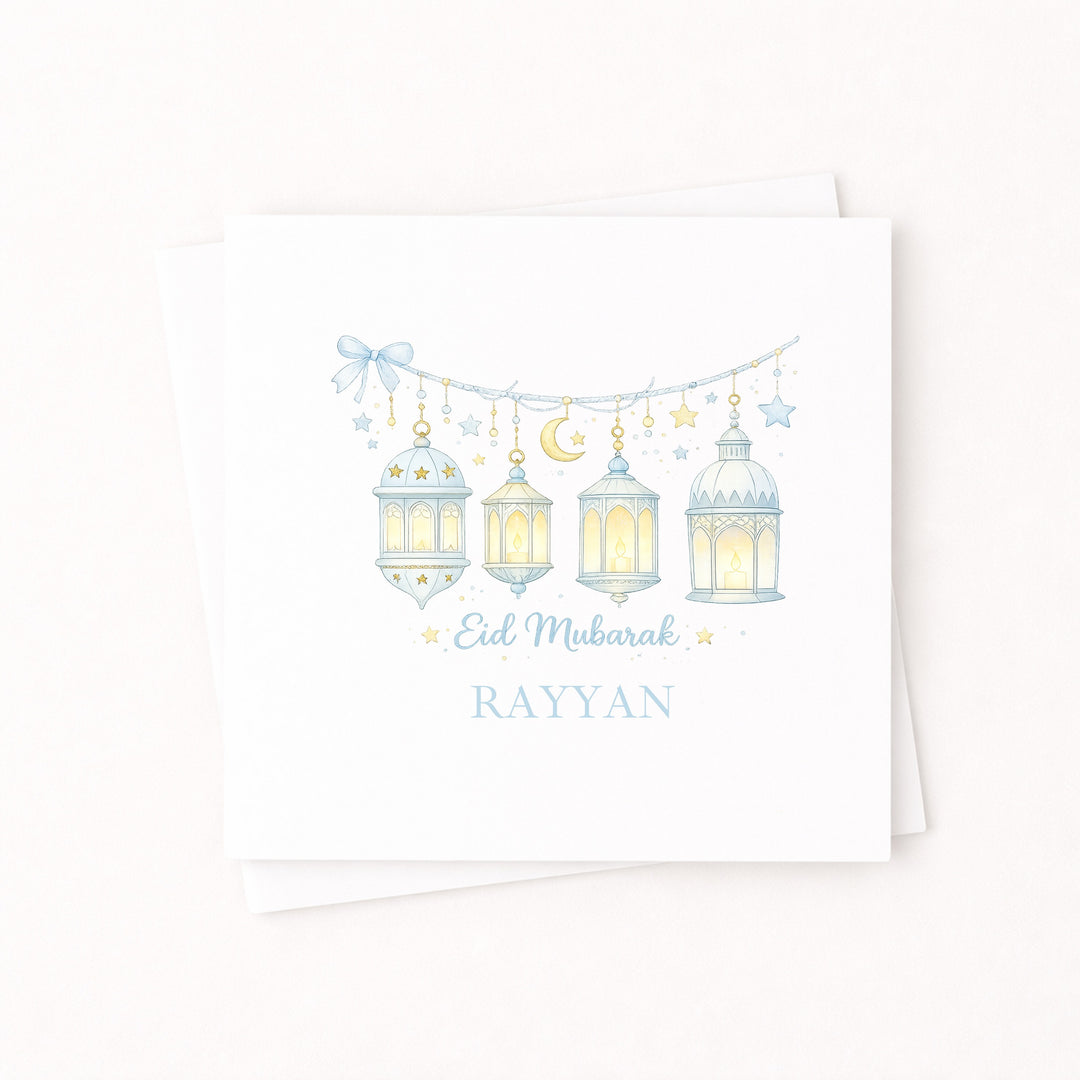 Personalised Blue Lanterns Eid Mubarak Card