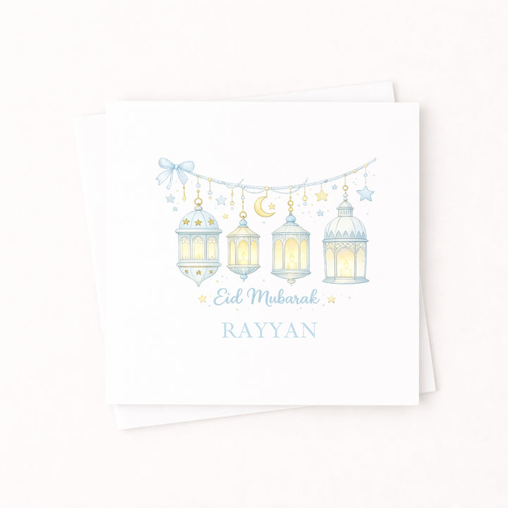 Personalised Blue Lanterns Eid Mubarak Card
