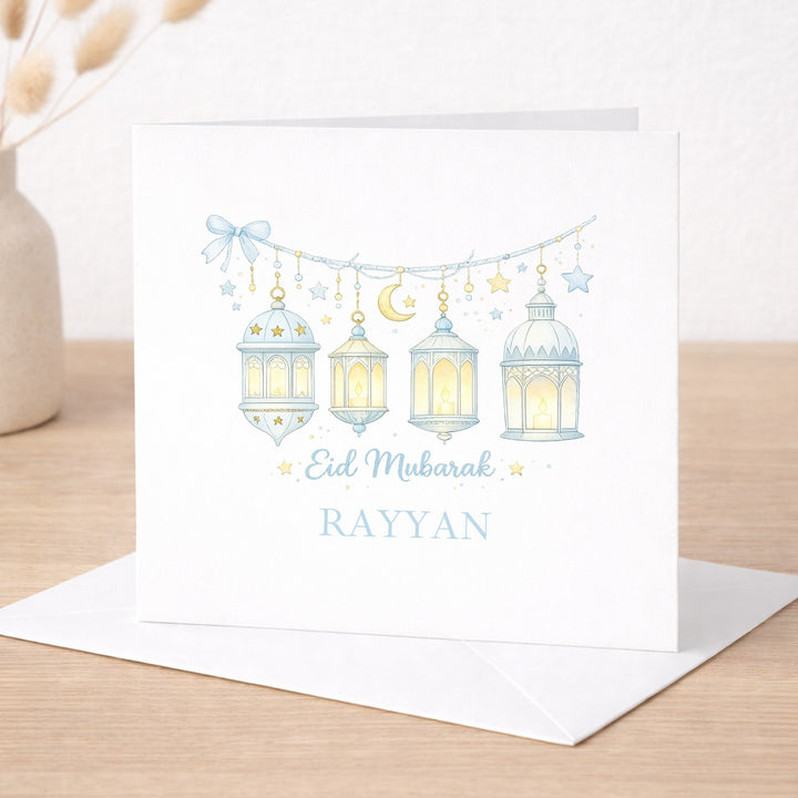 Personalised Blue Lanterns Eid Mubarak Card