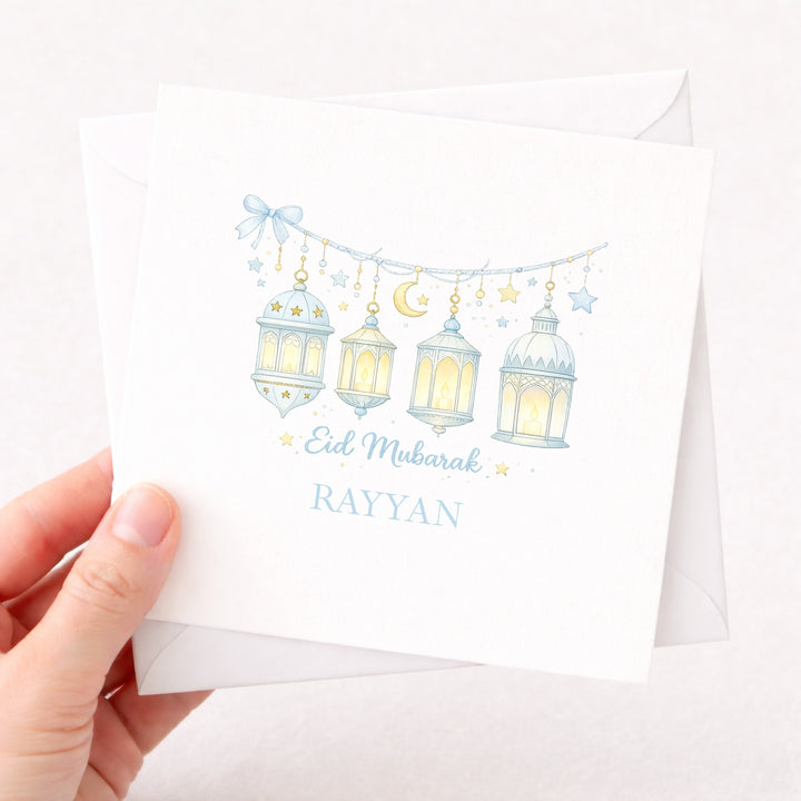 Personalised Blue Lanterns Eid Mubarak Card