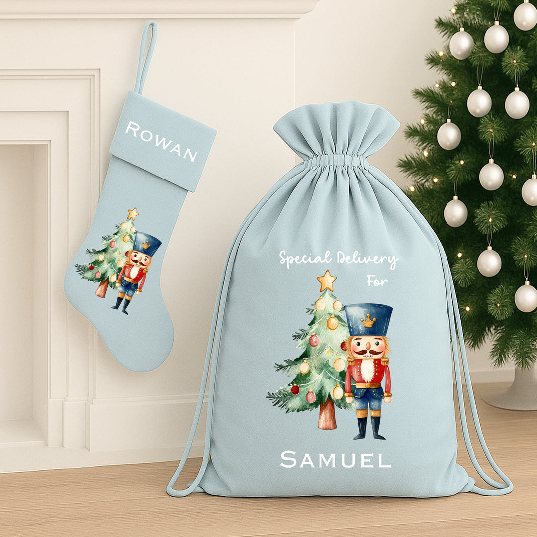 Personalised Blue Nutcracker Christmas Stocking or Santa Sack