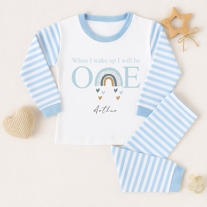 Personalised First Birthday Blue Rainbow Pyjamas