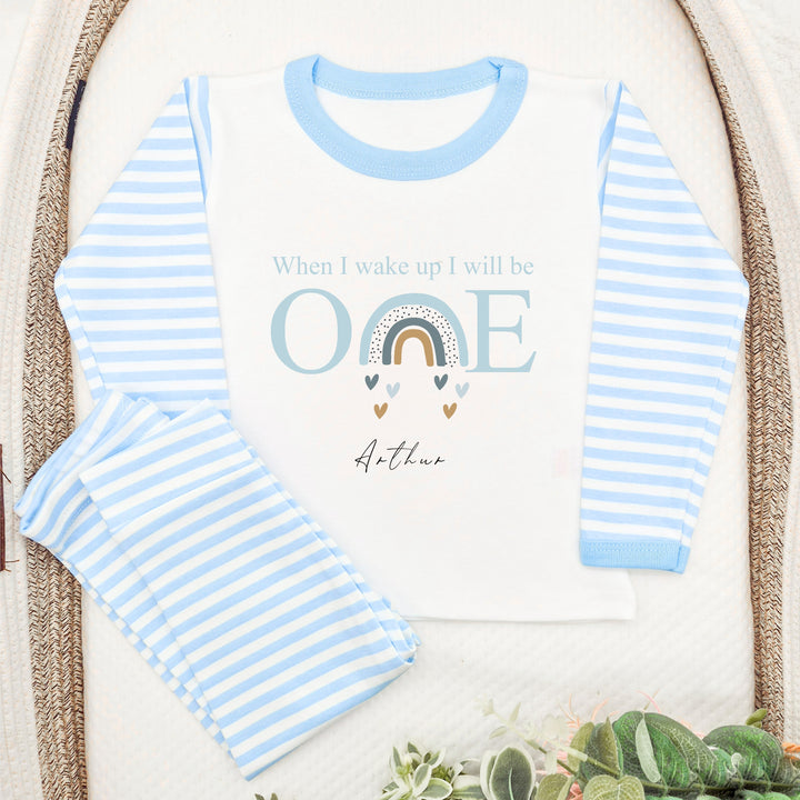 Personalised First Birthday Blue Rainbow Pyjamas