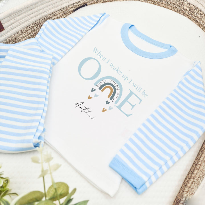 Personalised First Birthday Blue Rainbow Pyjamas