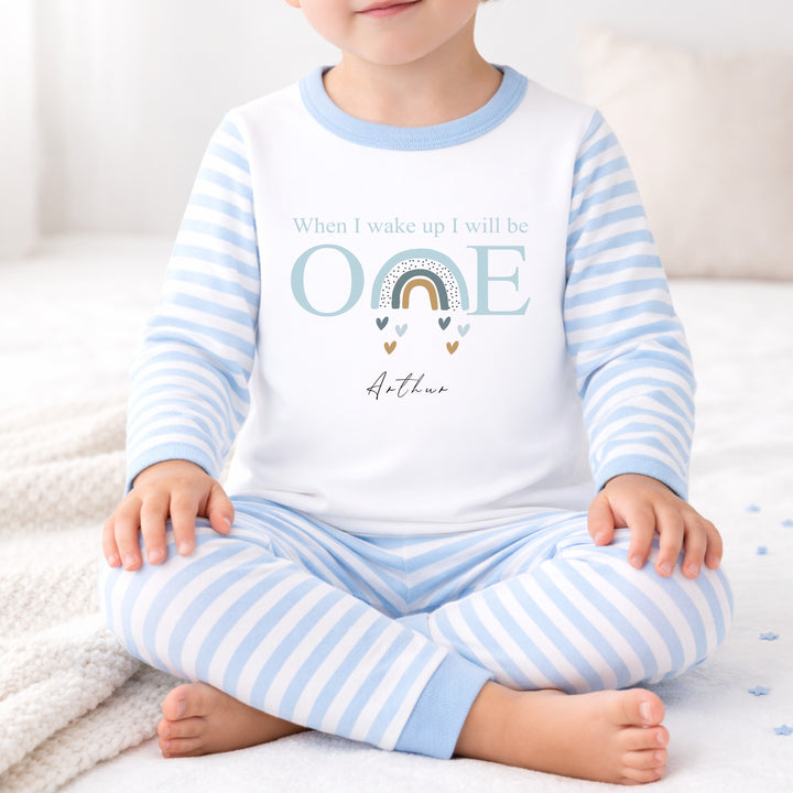 Personalised Blue Rainbow When I Wake Up I Will Be One First Birthday Pyjamas
