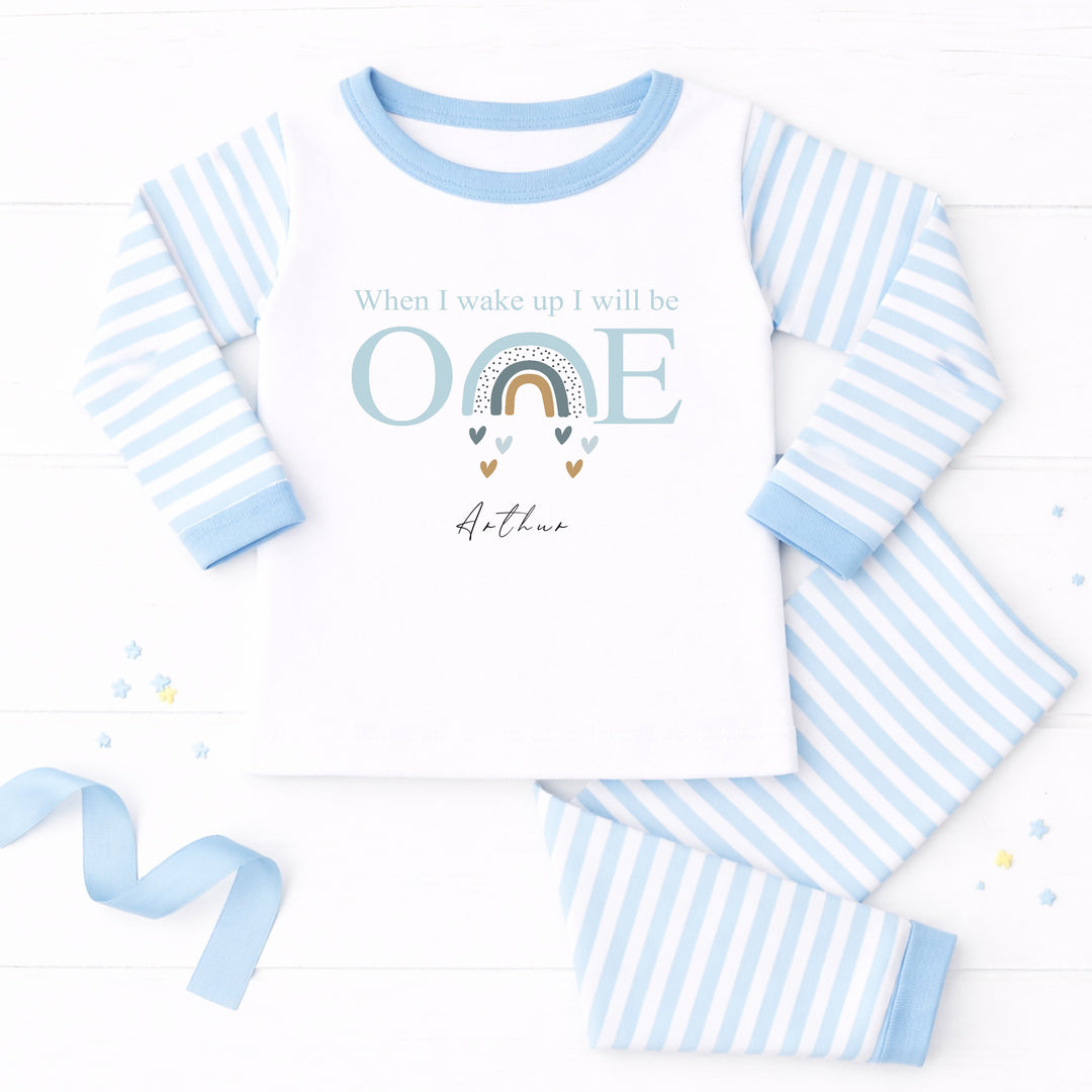 Personalised Blue Rainbow When I Wake Up I Will Be One First Birthday Pyjamas
