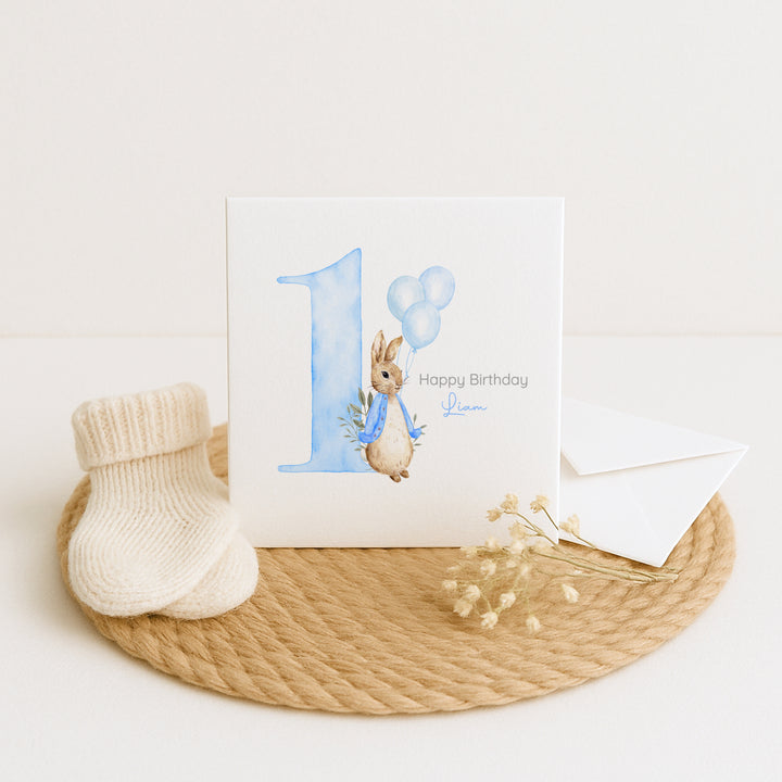 Personalised Blue Rabbit Birthday Card