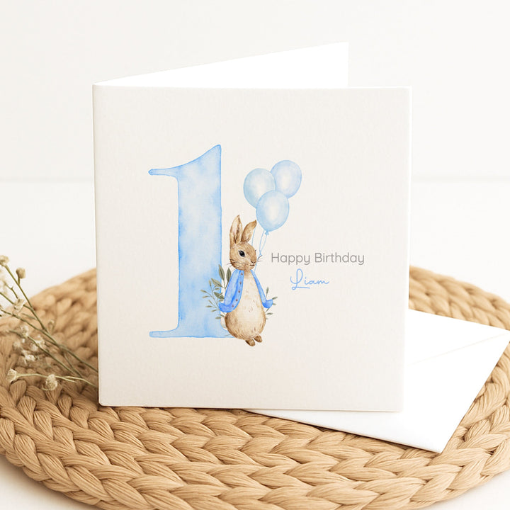 Personalised Blue Rabbit Birthday Card