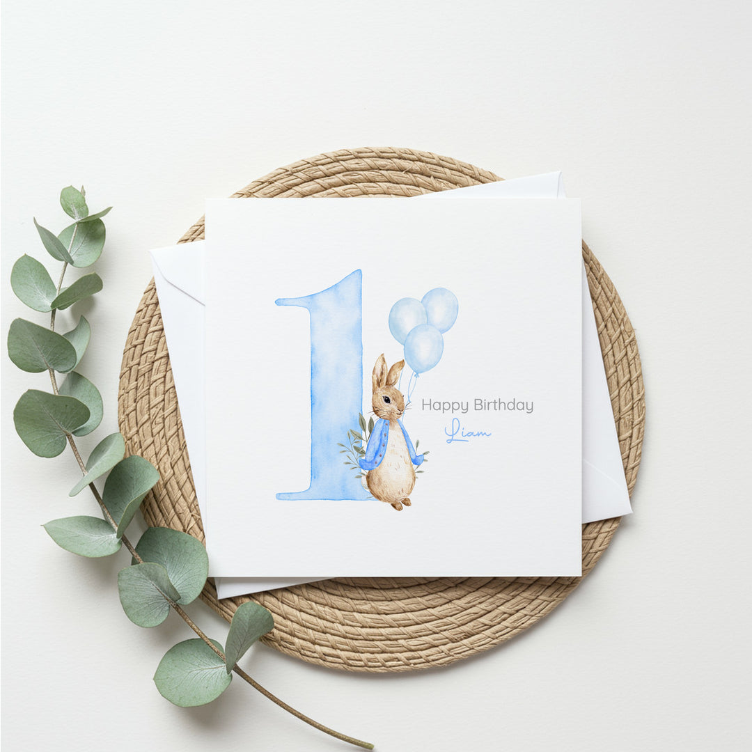 Personalised Blue Rabbit Birthday Card