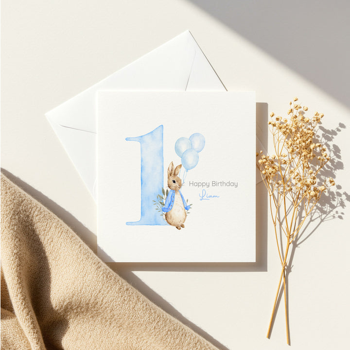 Personalised Blue Rabbit Birthday Card