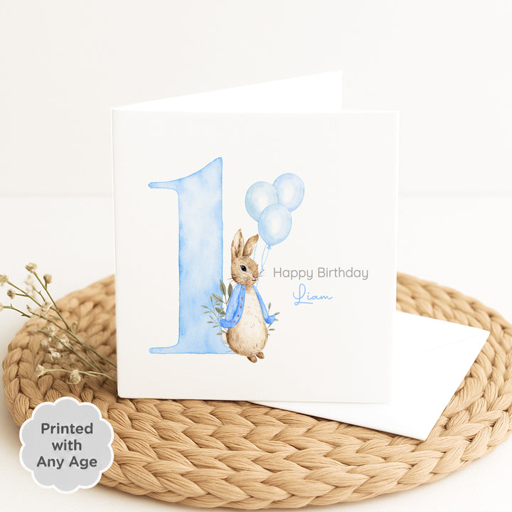 Personalised Blue Rabbit Any Age Birthday Card