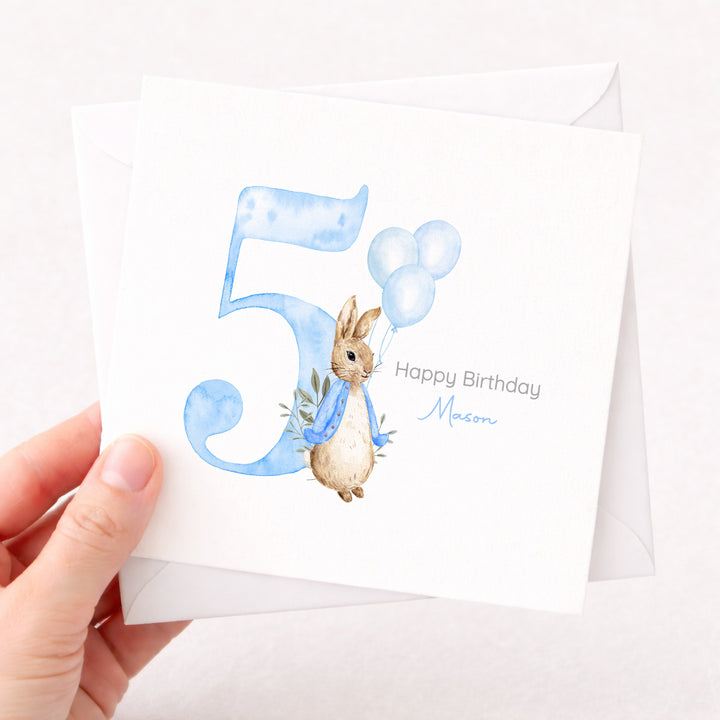 Personalised Blue Rabbit Any Age Birthday Card