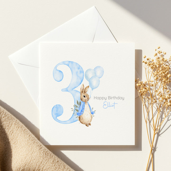 Personalised Blue Rabbit Any Age Birthday Card