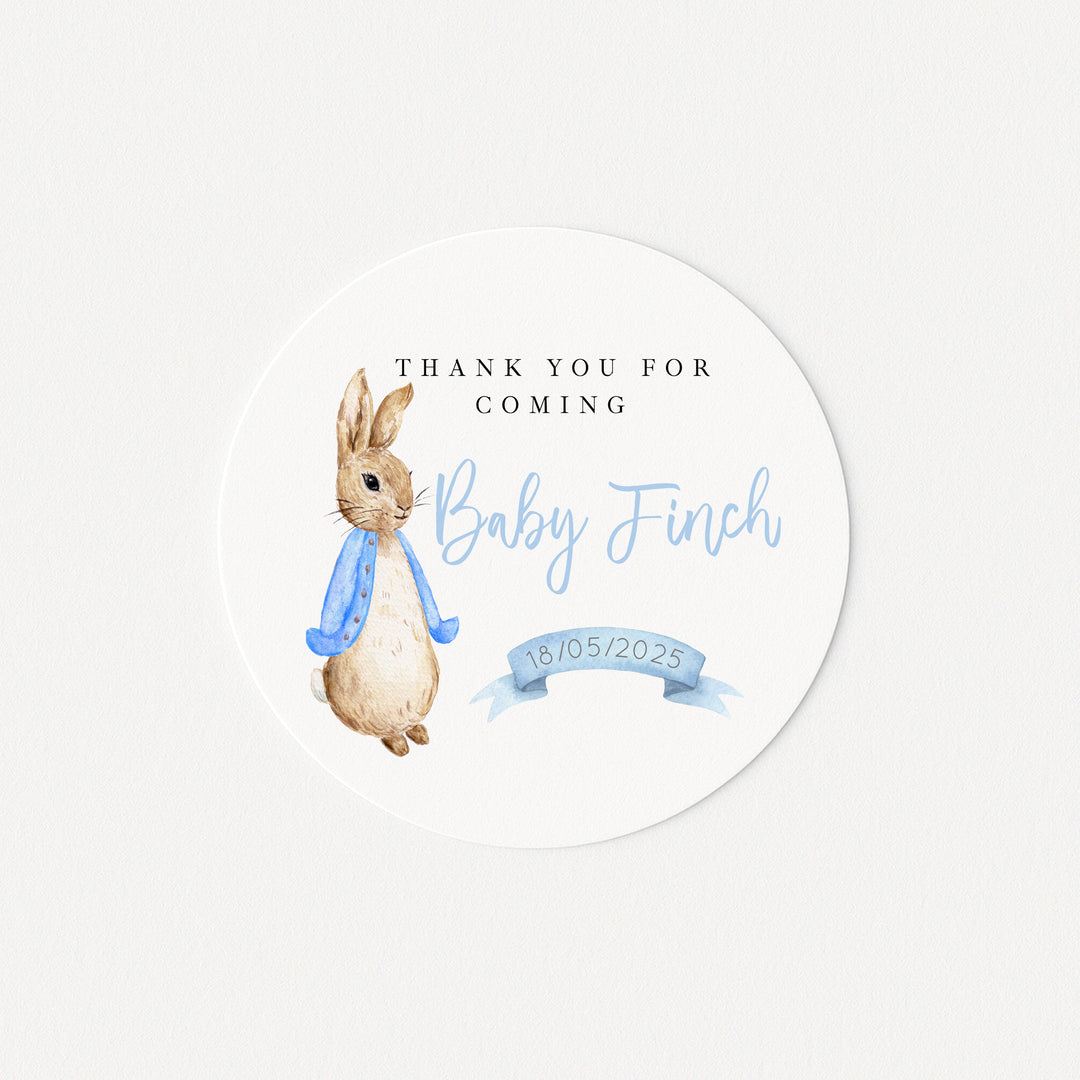 Personalised Blue Rabbit Baby Shower Stickers