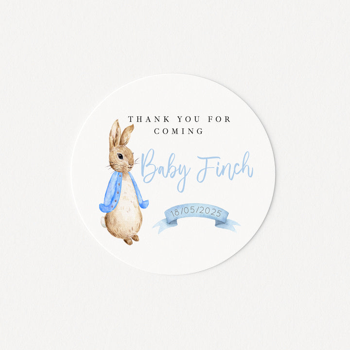 Personalised Blue Rabbit Baby Shower Stickers