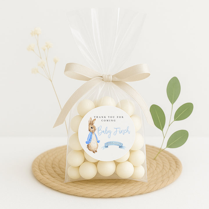 Personalised Blue Rabbit Baby Shower Stickers