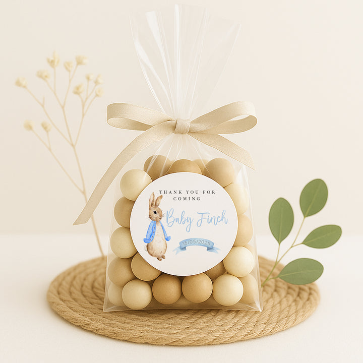 Personalised Blue Rabbit Baby Shower Stickers