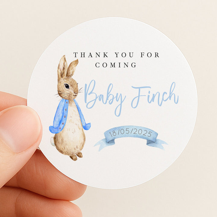Personalised Blue Rabbit Baby Shower Stickers
