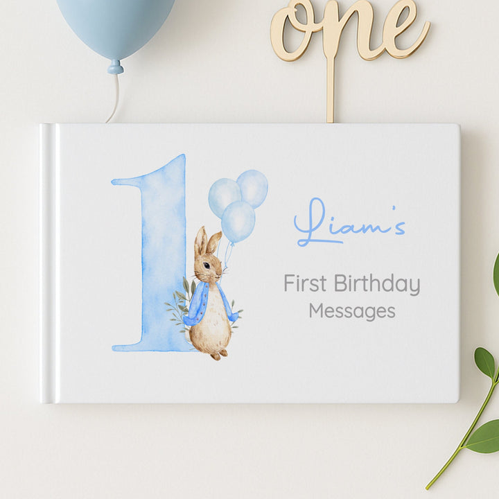 Personalised Blue Rabbit Birthday Party Guest Book