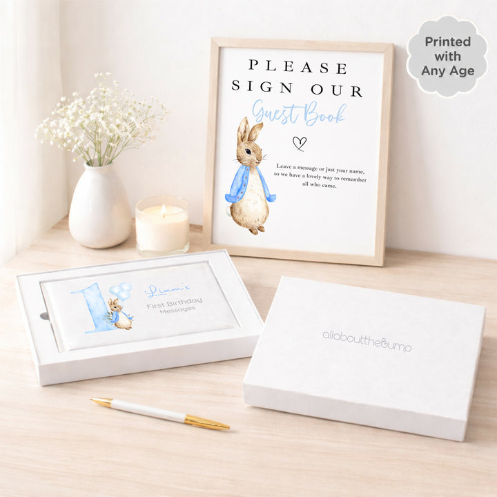 Personalised Blue Rabbit Any Age Birthday Party Guest Book