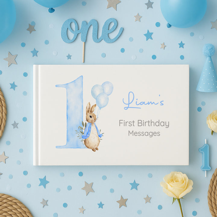 Personalised Blue Rabbit Birthday Party Guest Book