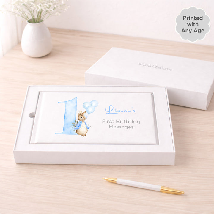 Personalised Blue Rabbit Any Age Birthday Party Guest Book