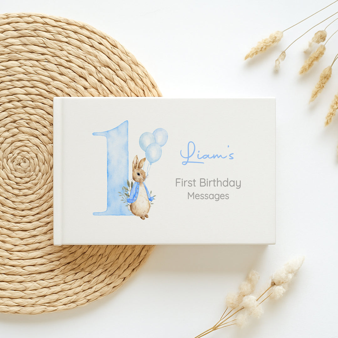 Personalised Blue Rabbit Birthday Party Guest Book