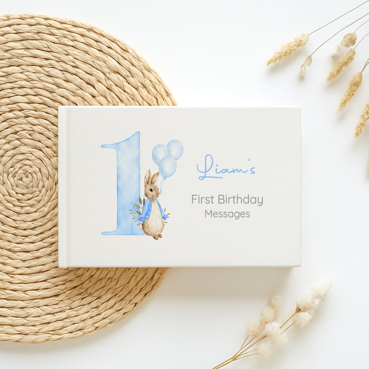 Personalised Blue Rabbit Birthday Party Guest Book