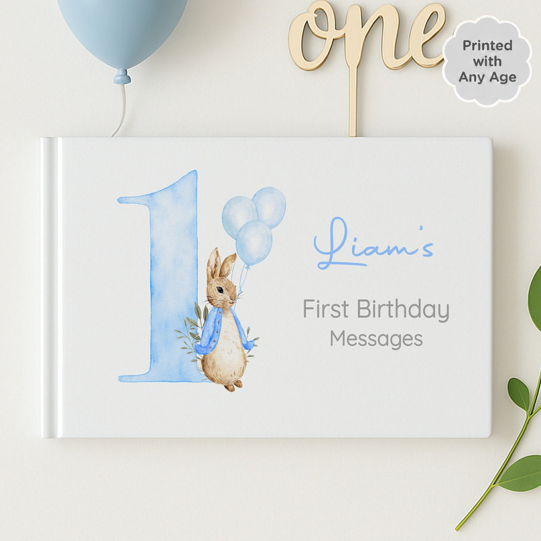 Personalised Blue Rabbit Any Age Birthday Party Guest Book