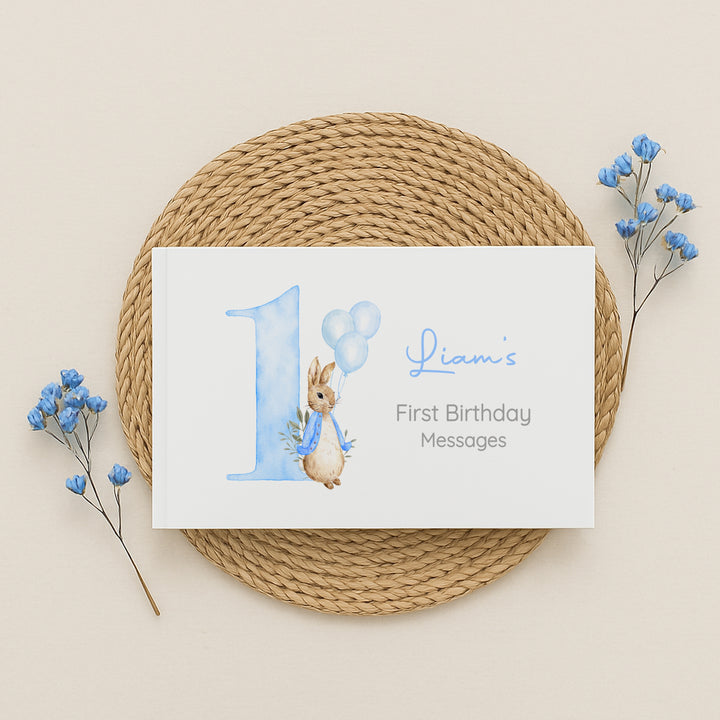 Personalised Blue Rabbit Birthday Party Guest Book