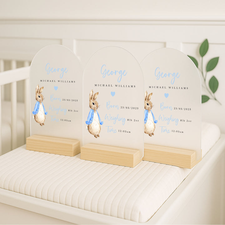 Personalised Blue Rabbit Birth Stats Plaque
