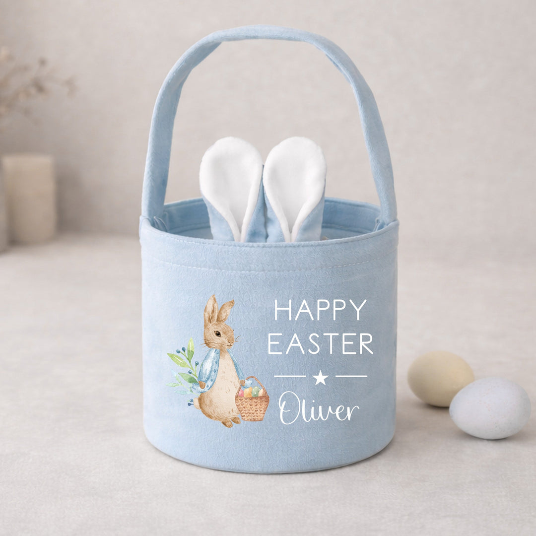 Personalised Happy Easter Blue or Pink Rabbit Bunny Basket