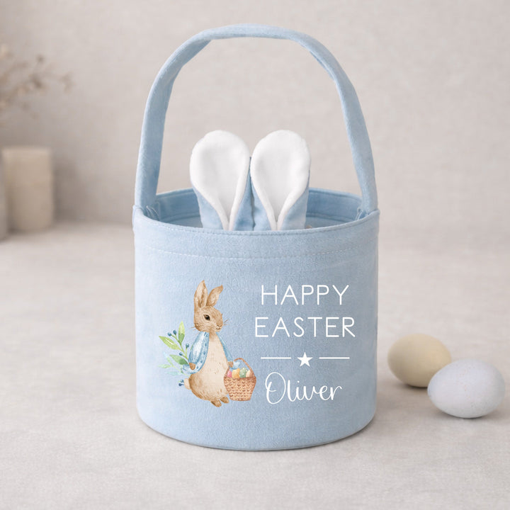 Personalised Happy Easter Blue or Pink Rabbit Bunny Basket