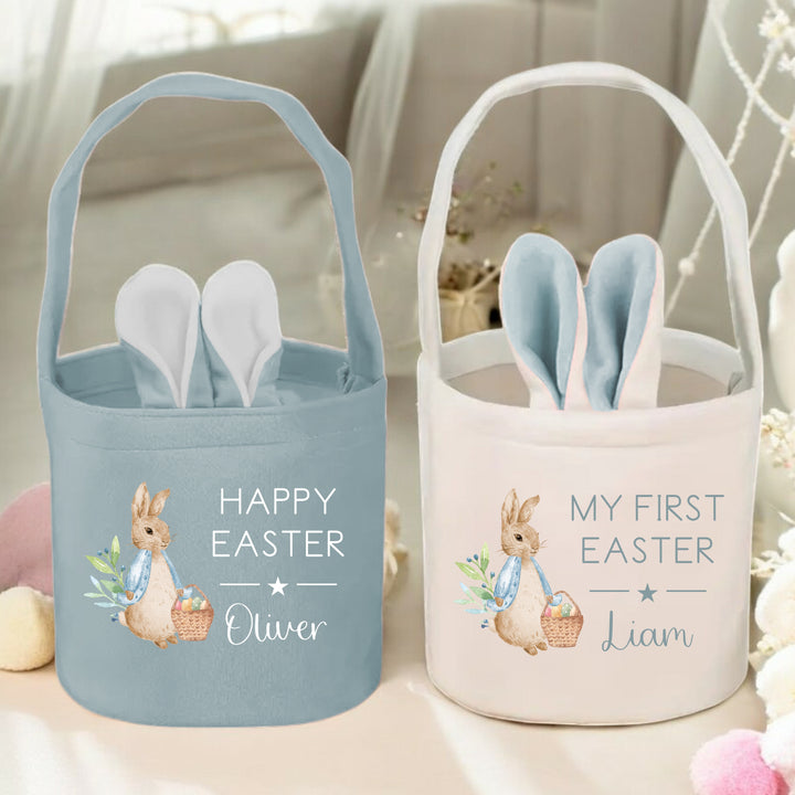 Personalised Happy Easter Blue Rabbit Bunny Basket