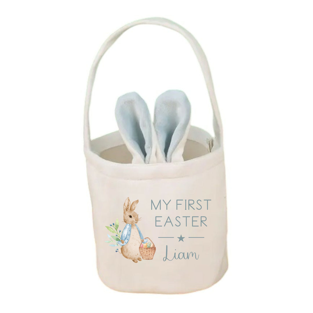 Personalised Happy Easter Blue Rabbit Bunny Basket