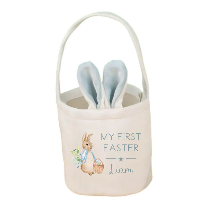 Personalised Happy Easter Blue Rabbit Bunny Basket