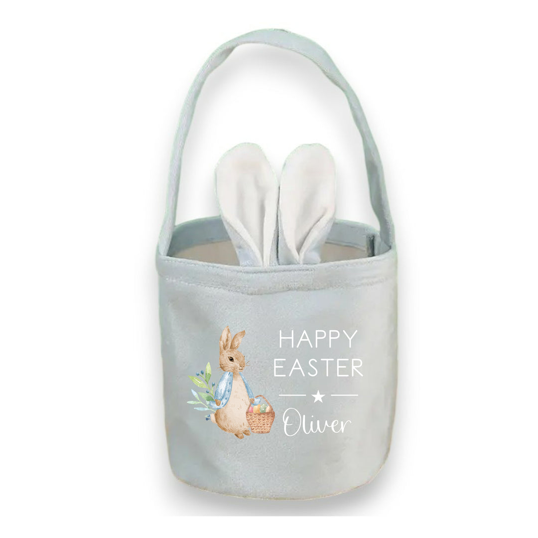 Personalised Happy Easter Blue Rabbit Bunny Basket