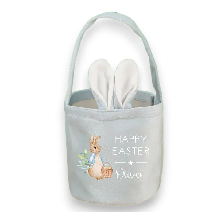 Personalised Happy Easter Blue Rabbit Bunny Basket