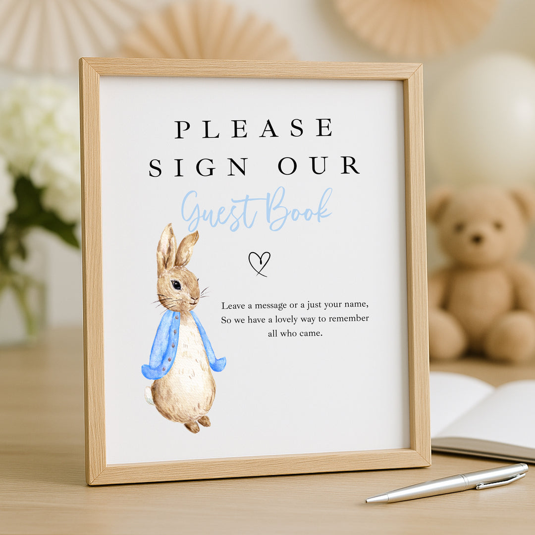 Personalised Blue Rabbit Birthday Party Guest Book