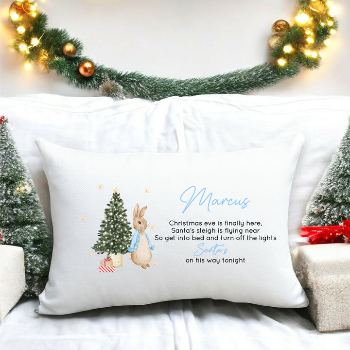 Personalised Blue Rabbit Christmas Eve Pillow Case