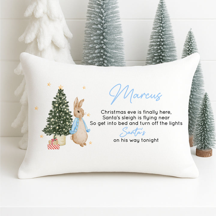 Personalised Blue Rabbit Christmas Eve Pillow Case