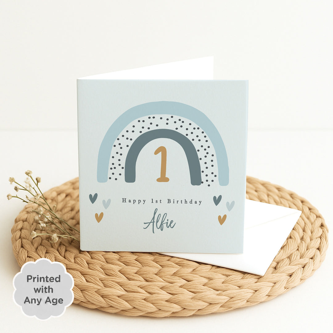 Personalised Blue Rainbow Any Age Birthday Card
