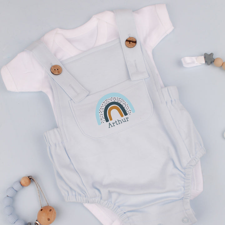 Personalised Blue Rainbow Dungarees