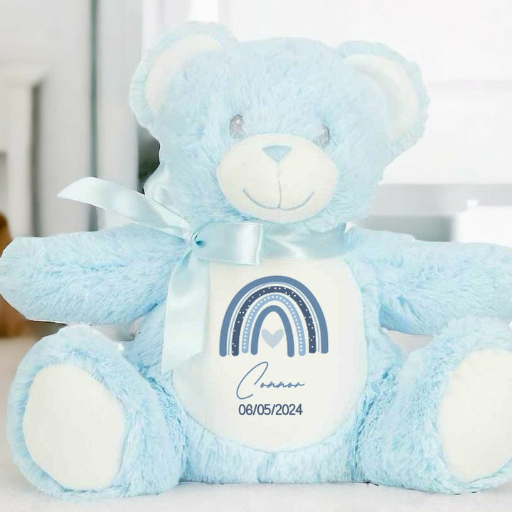 Personalised Blue Rainbow Birth Announcement Teddy