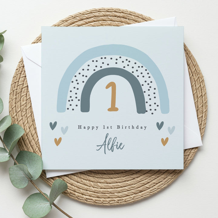 Personalised Blue Rainbow Birthday Card