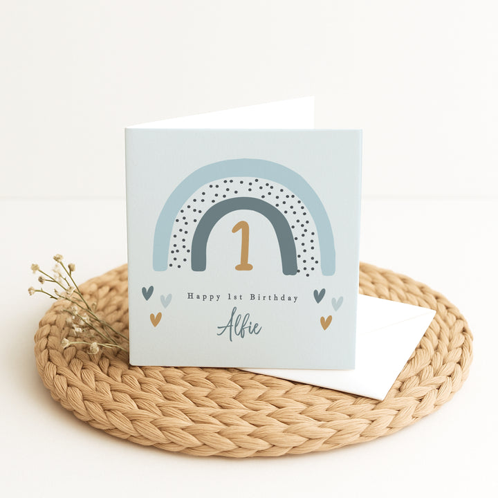 Personalised Blue Rainbow Birthday Card