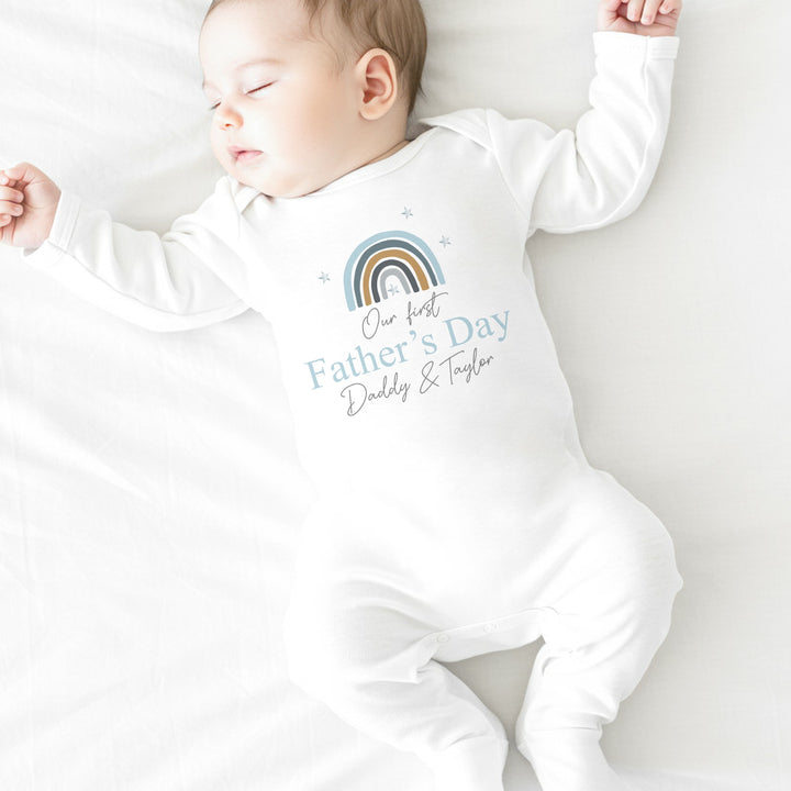 Personalised Blue Rainbow First Father's Day Babygrow/Vest