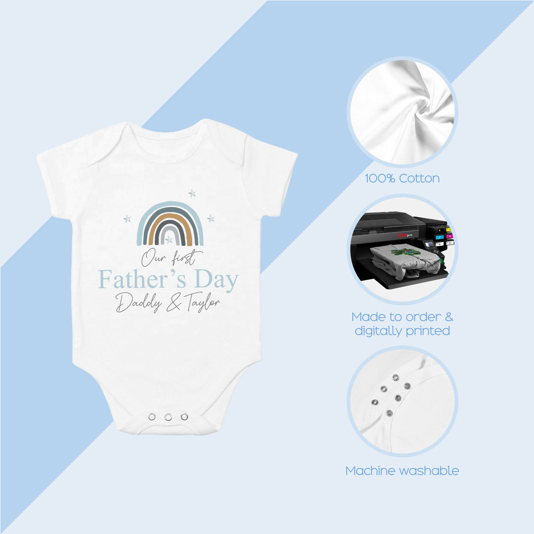 Personalised Blue Rainbow First Father's Day Babygrow/Vest