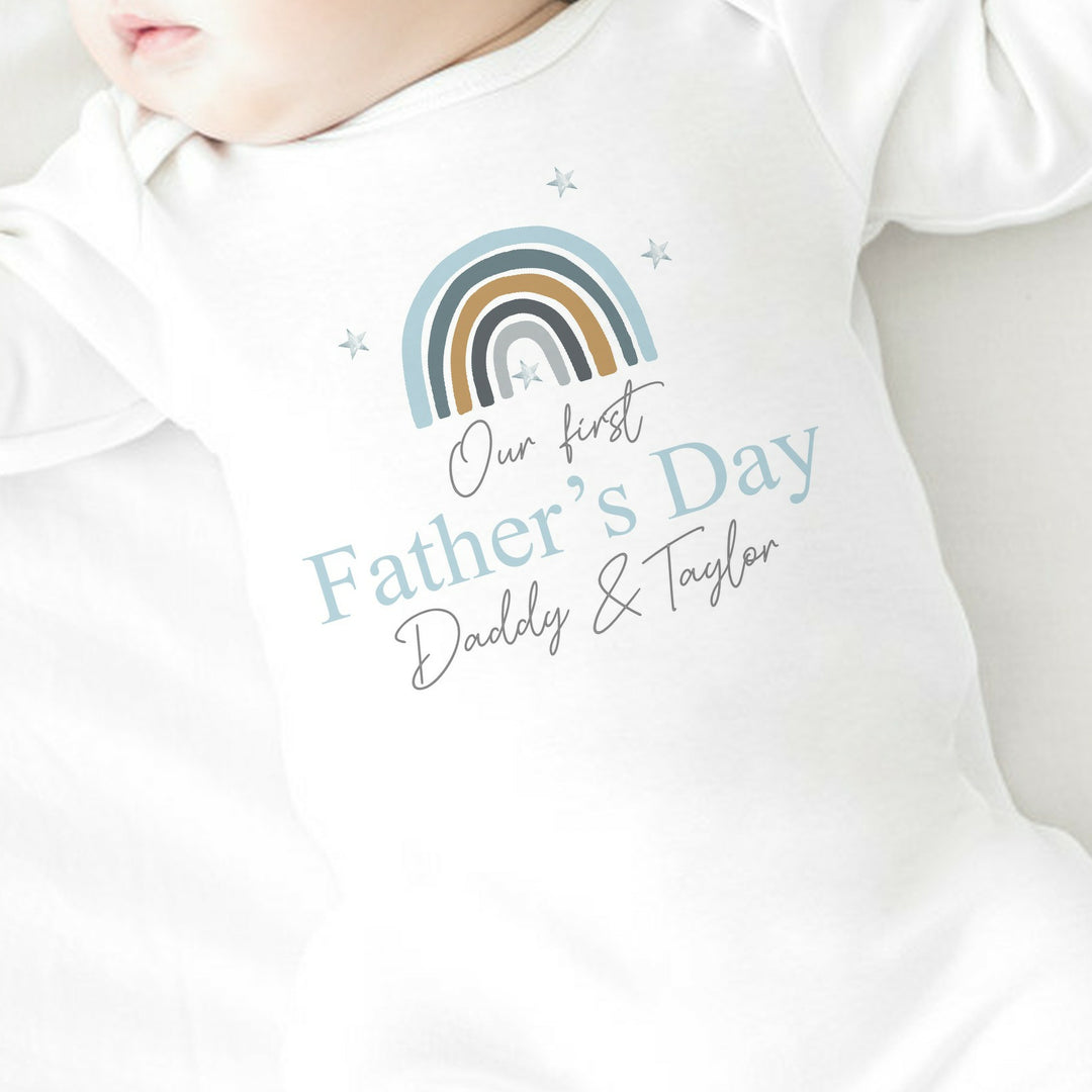 Personalised Blue Rainbow First Father's Day Babygrow/Vest